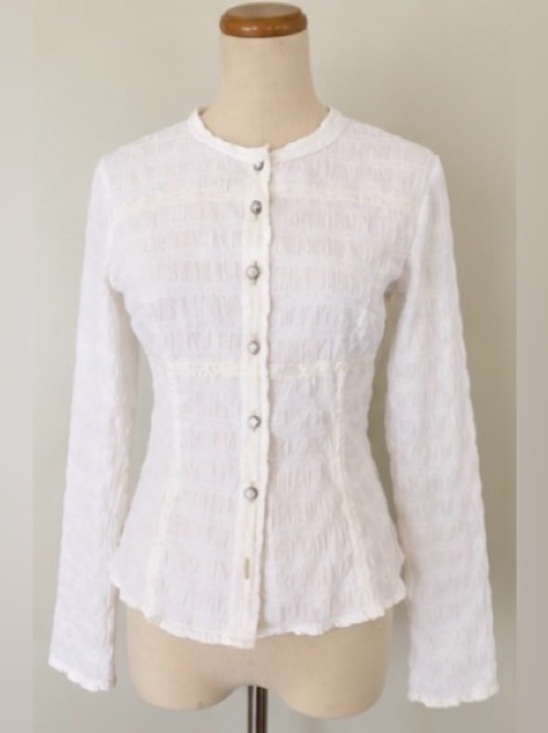 Neesh by D.A.R. Jackets & Blazers - [Neesh by D.A.R] White Ribbon Button Jacket XS